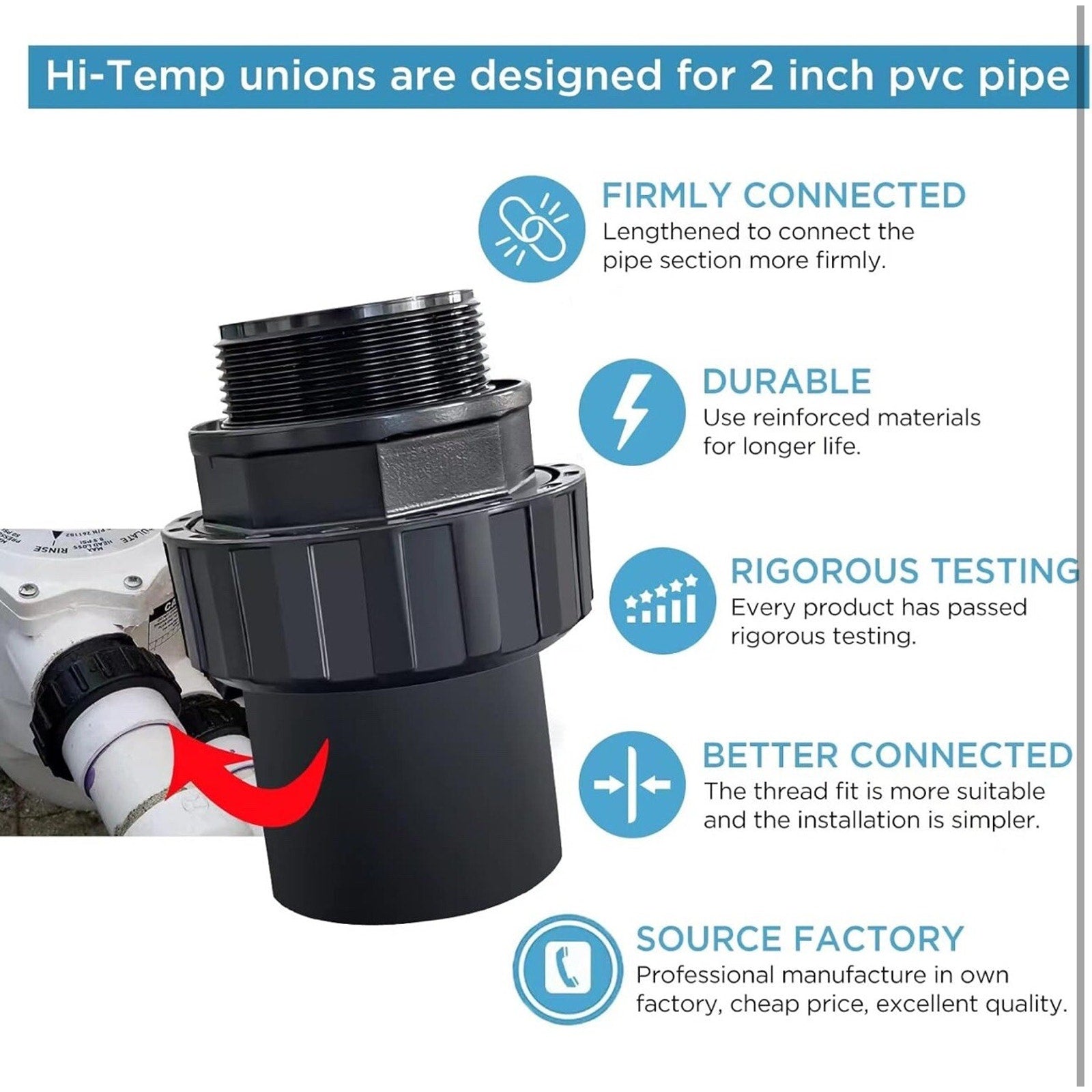 2" Hi-Temp Union Compatible with All Pentair Whisperflo and Intelliflo - 2 Pack