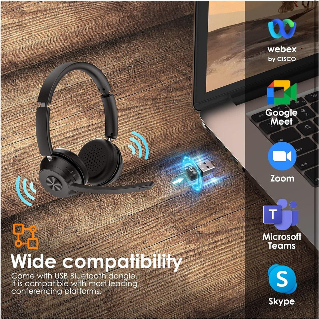 Bluetooth Headset V5.1, Wireless Headset with Noise Canceling Microphone, 40 Hrs