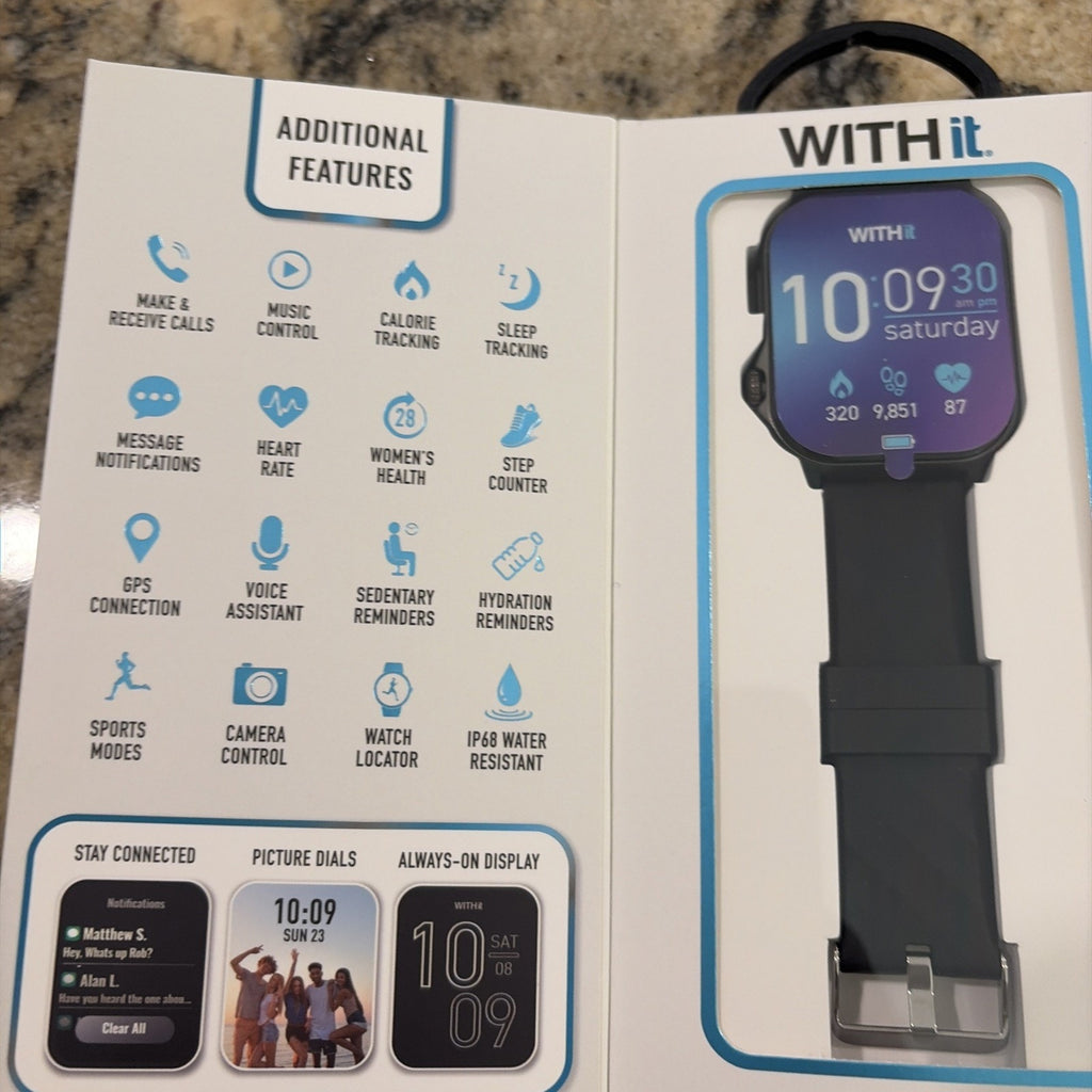 Giga Withit Smartwatch, Amoled High Defintion Touchscreen Display Open Box