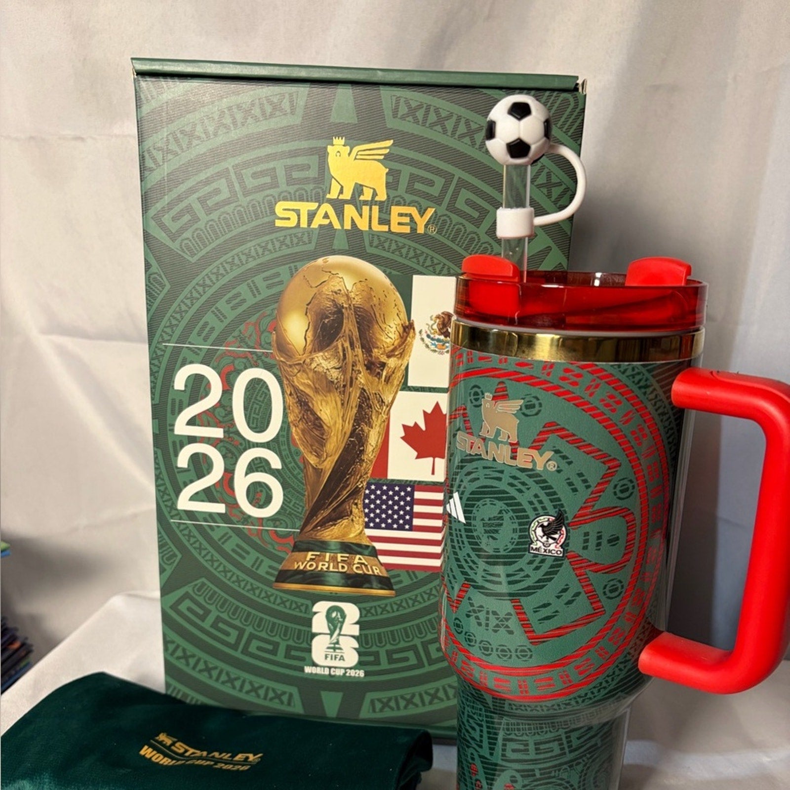 Custom engraved Stanley Tumbler 40oz. 2026 World Cup Mexico Red Handle