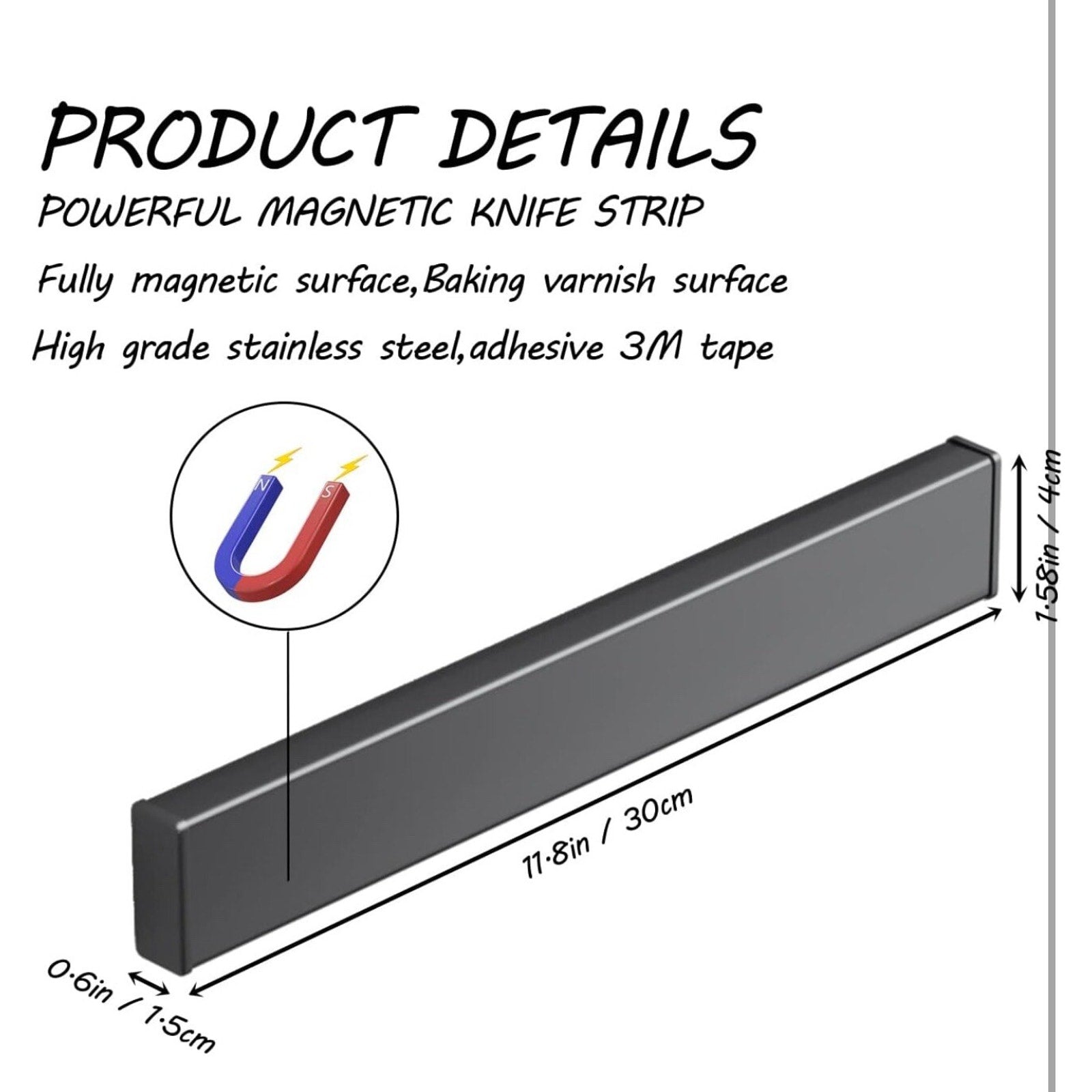 Magnetic Knife Strip,No Drilling 12 Inch Stainless Steel, adhesive used
