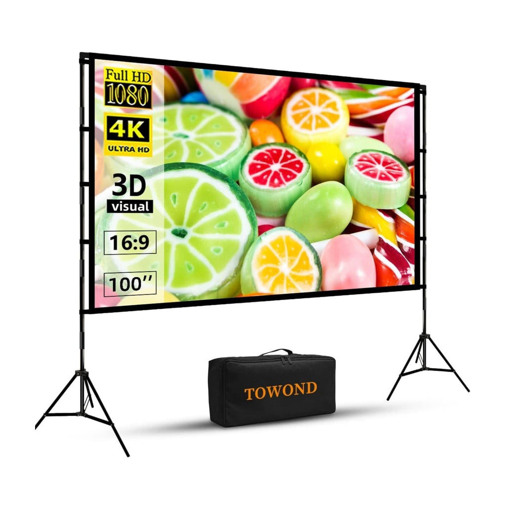 Towond Projector Screen With Stand 100 Inch Carry bag Backyard Movie Night