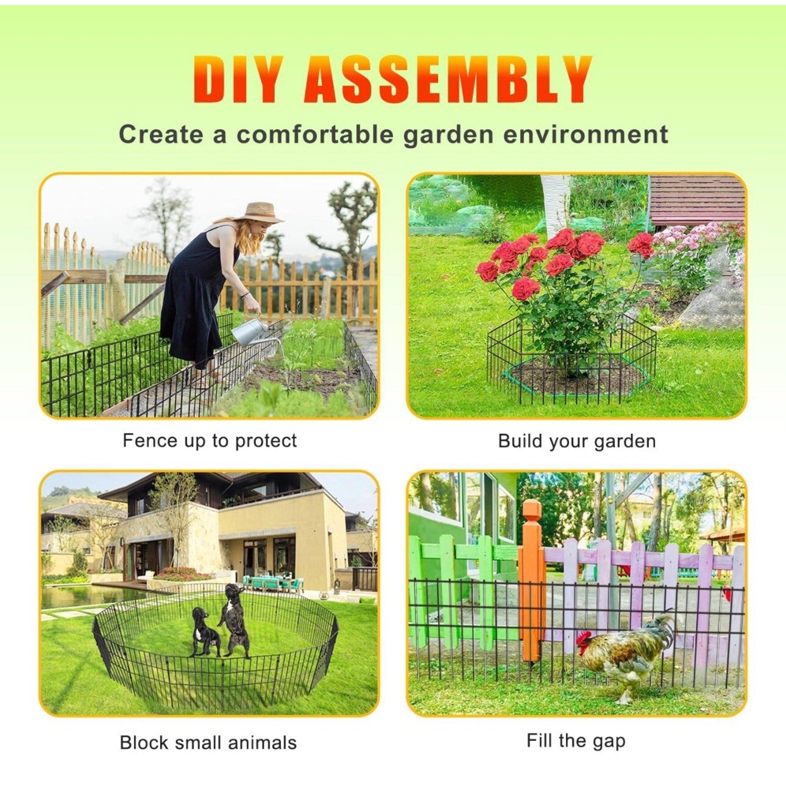 Animal Barrier Fence No Dig 10pcs Garden Fence 10.8ft(L) X17 H Dog Fence