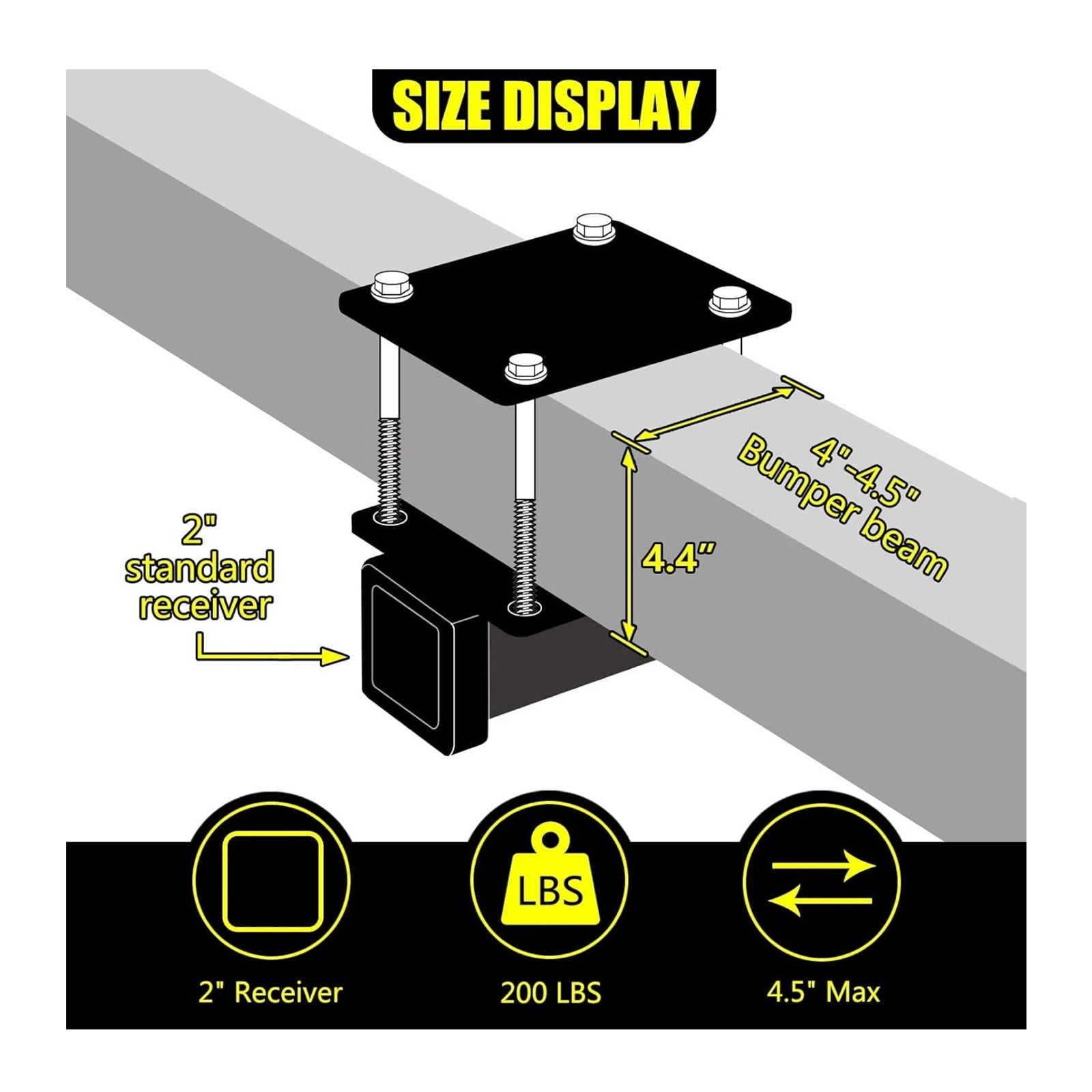 Bolt-On RV Bumper Hitch Receiver Adapter for 4-4.5'' Beams，2'' Receiver Opening,