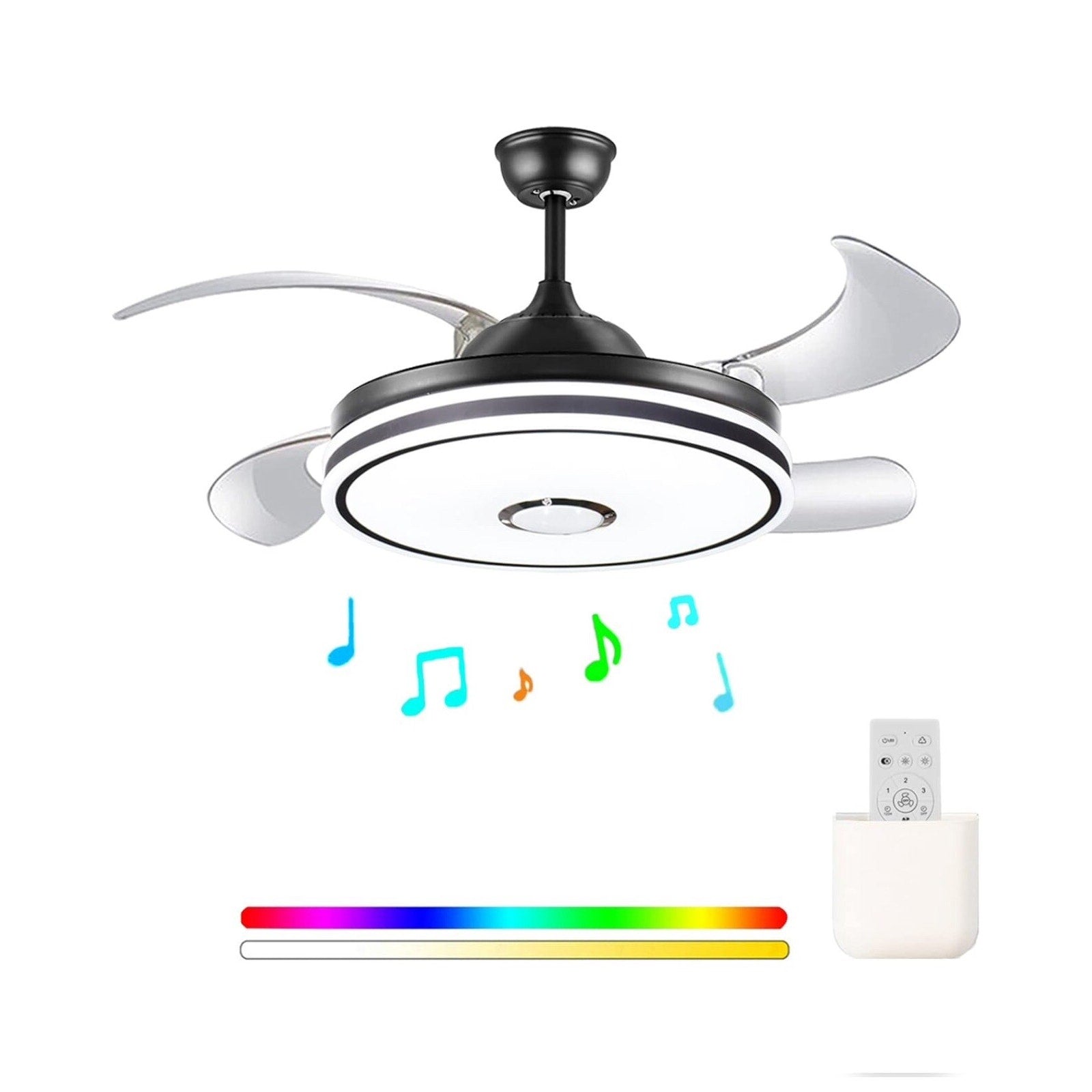 Retractable Ceiling Fan with Lights, Bluetooth Speaker - 42'' Color Changing ...