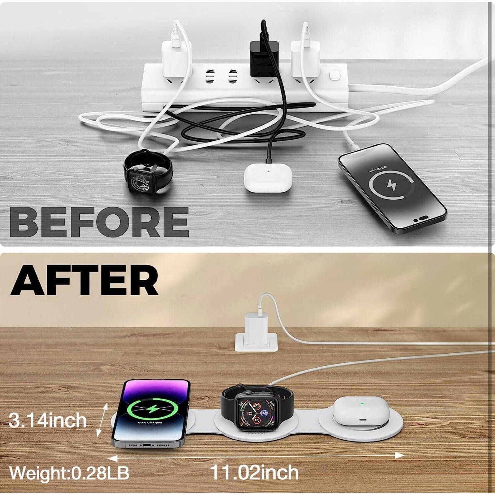 Hicober 3 in 1 Wireless Charging Station for iPhone 15, Magnetic Foldable