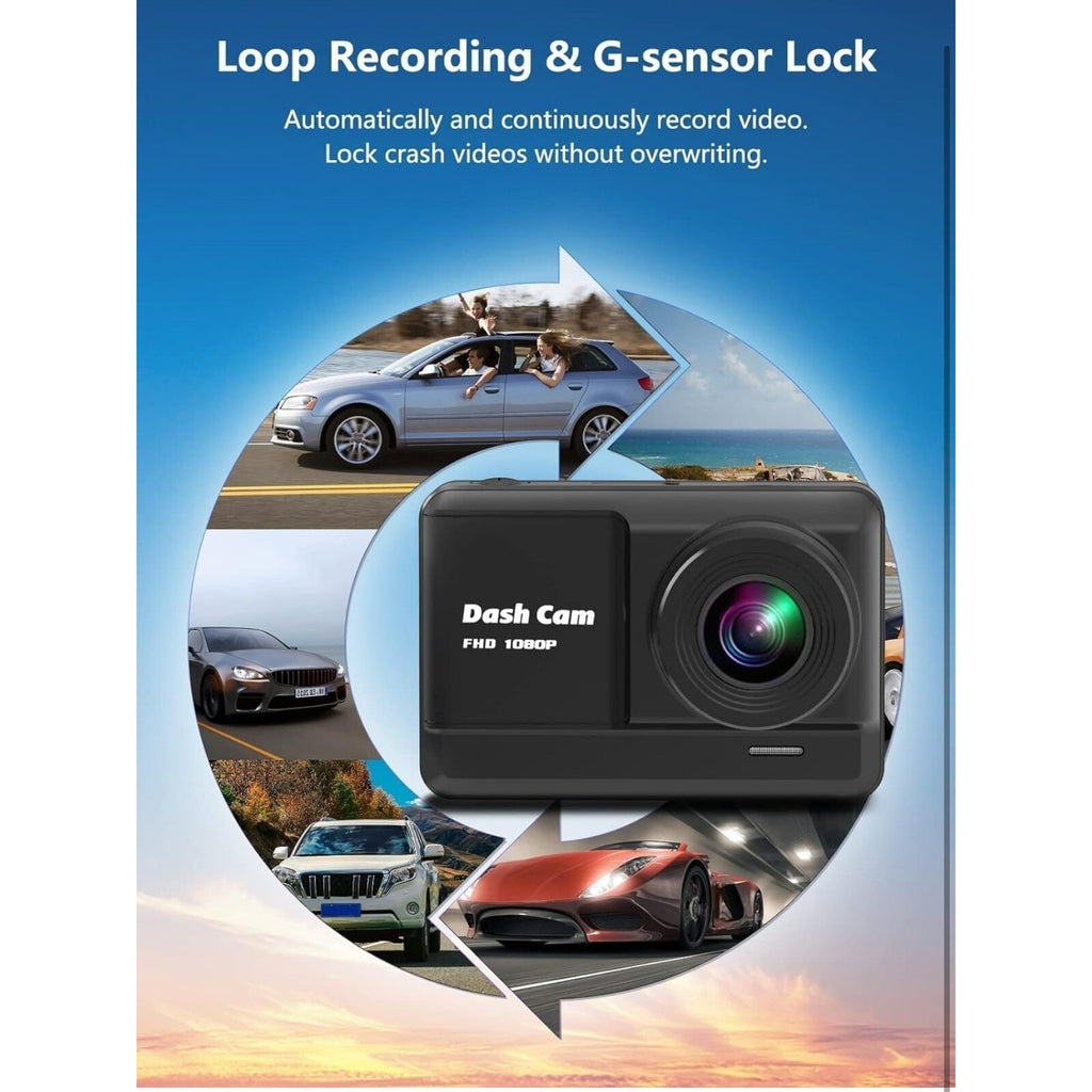 DKK Dash Cam Front and Rear, 1080p mini dash with 32 GB SD Card. G Sensor Lock