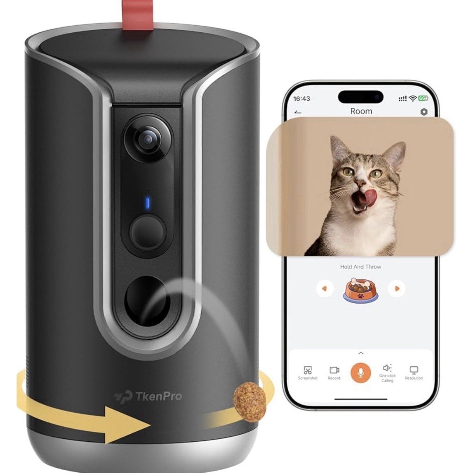 TKENPRO 2K Pet Camera Treat Dispenser, 360°View Dog Camera, 2-Way Audio Black