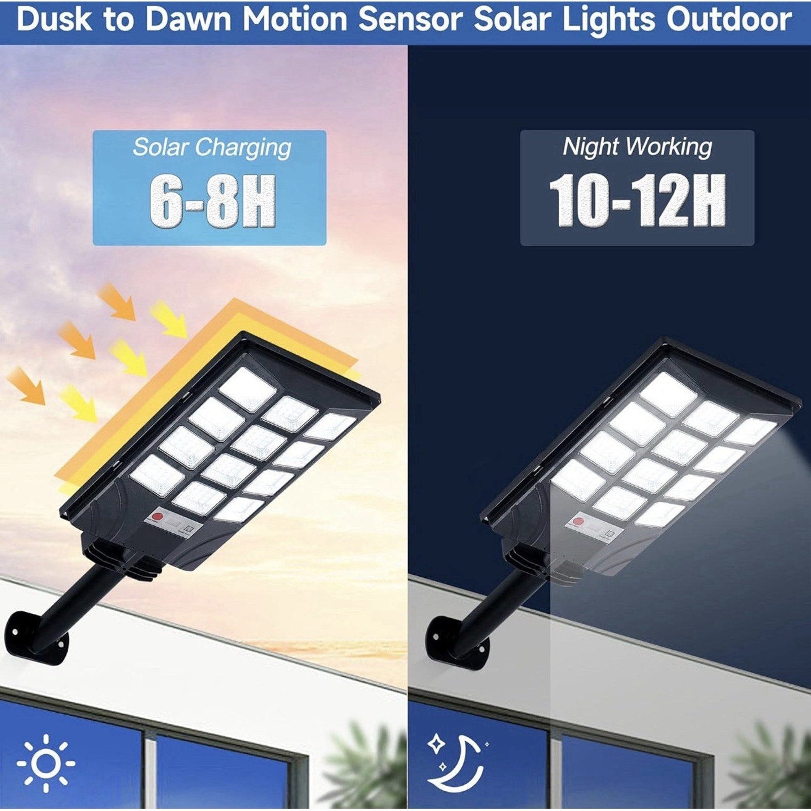 FOWSEEK Solar Street Lights Outdoor Waterproof, 2 Pack High Lumen 6500K, Black