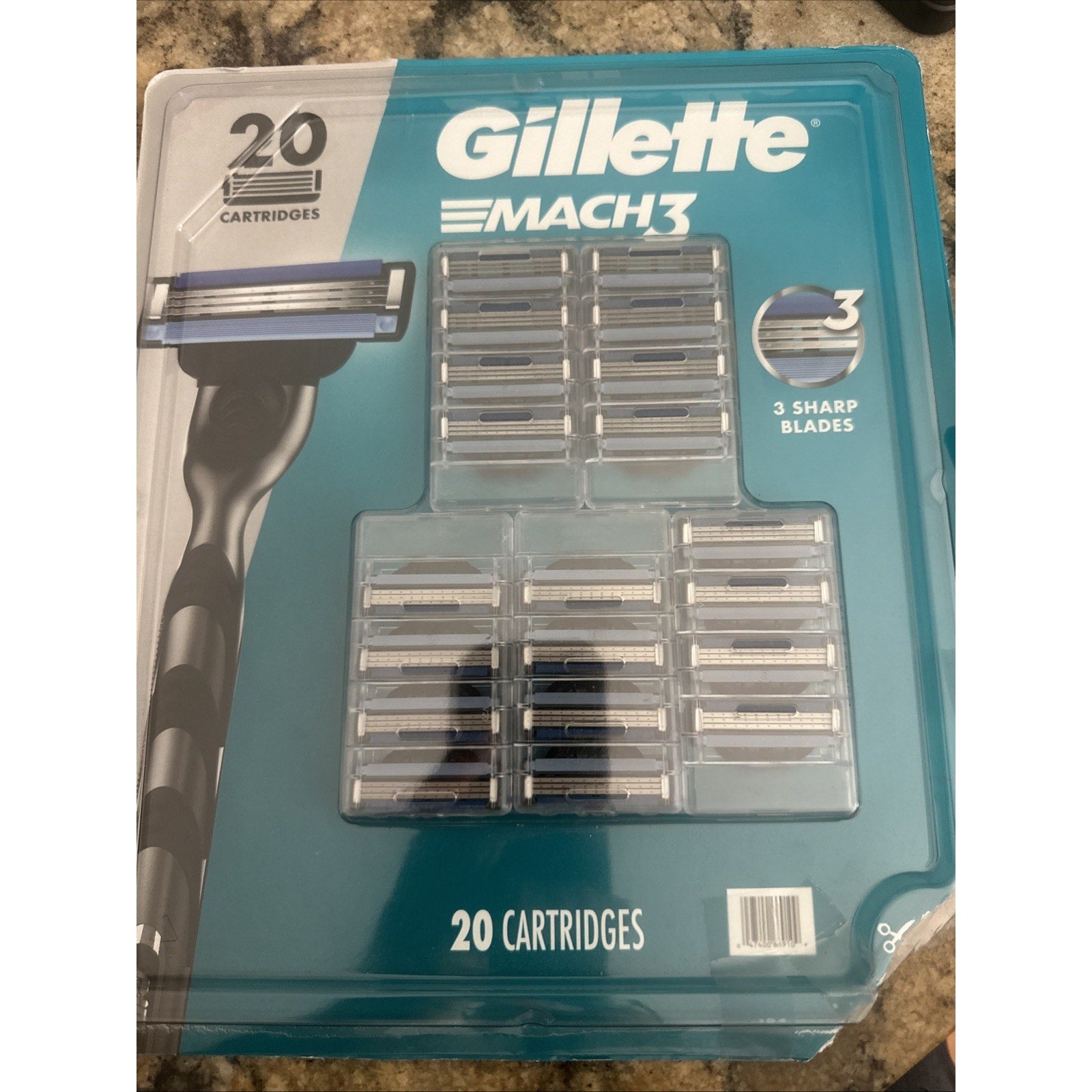 Gillette Mach3 Razor Blades Refill for Men - 20 Cartridges New Damaged Box