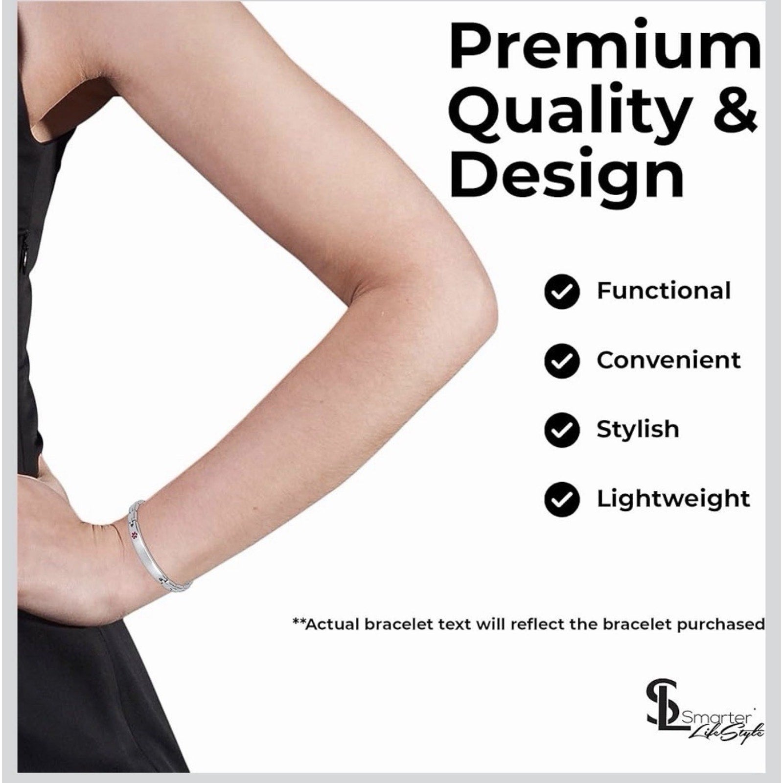 Smarter LifeStyle Elegant Medical ID Bracelet – Surgical Steel, No Needle/BP