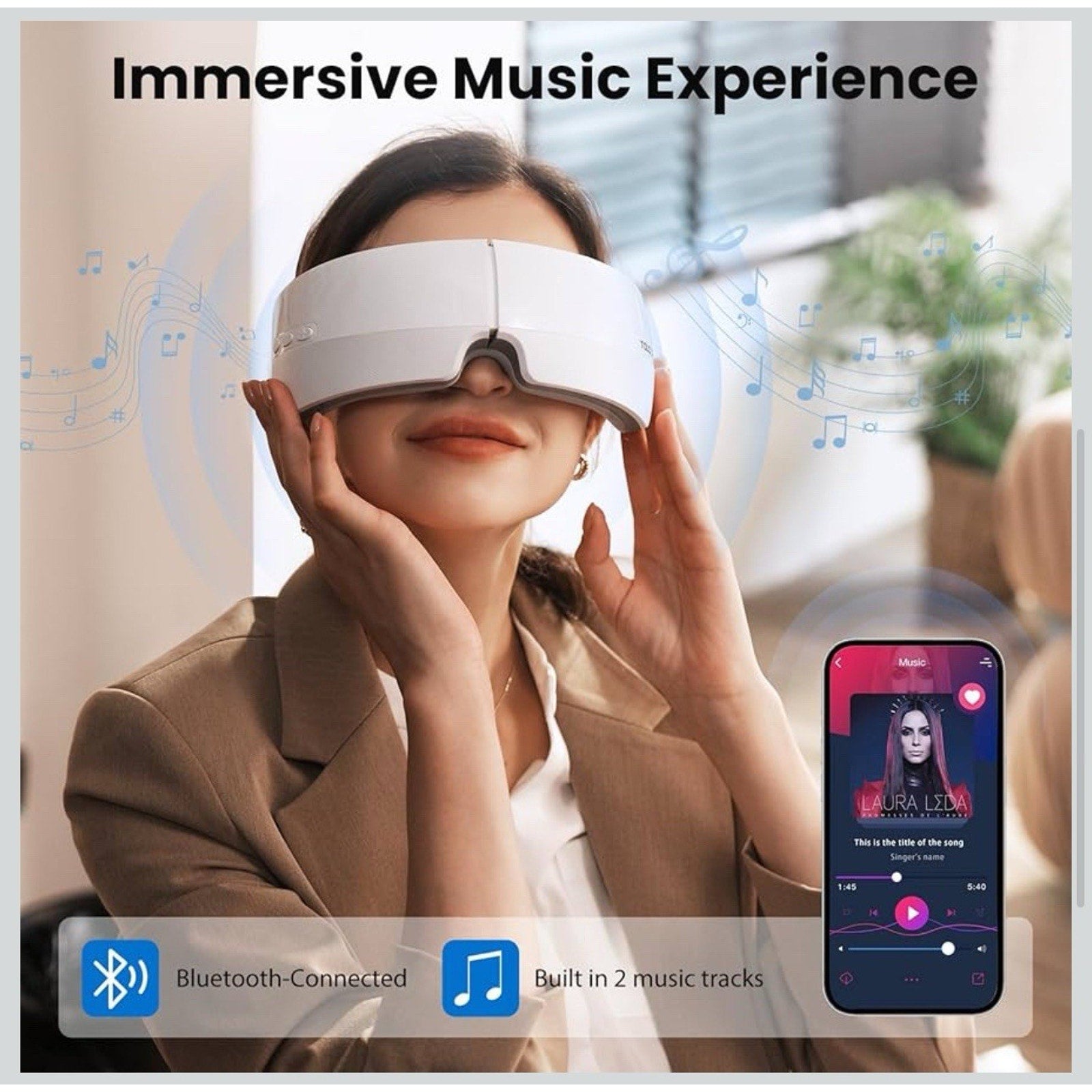 TOLOCO Eye Massager with Heat,Bluetooth Music,Compression,Electric Adjustable