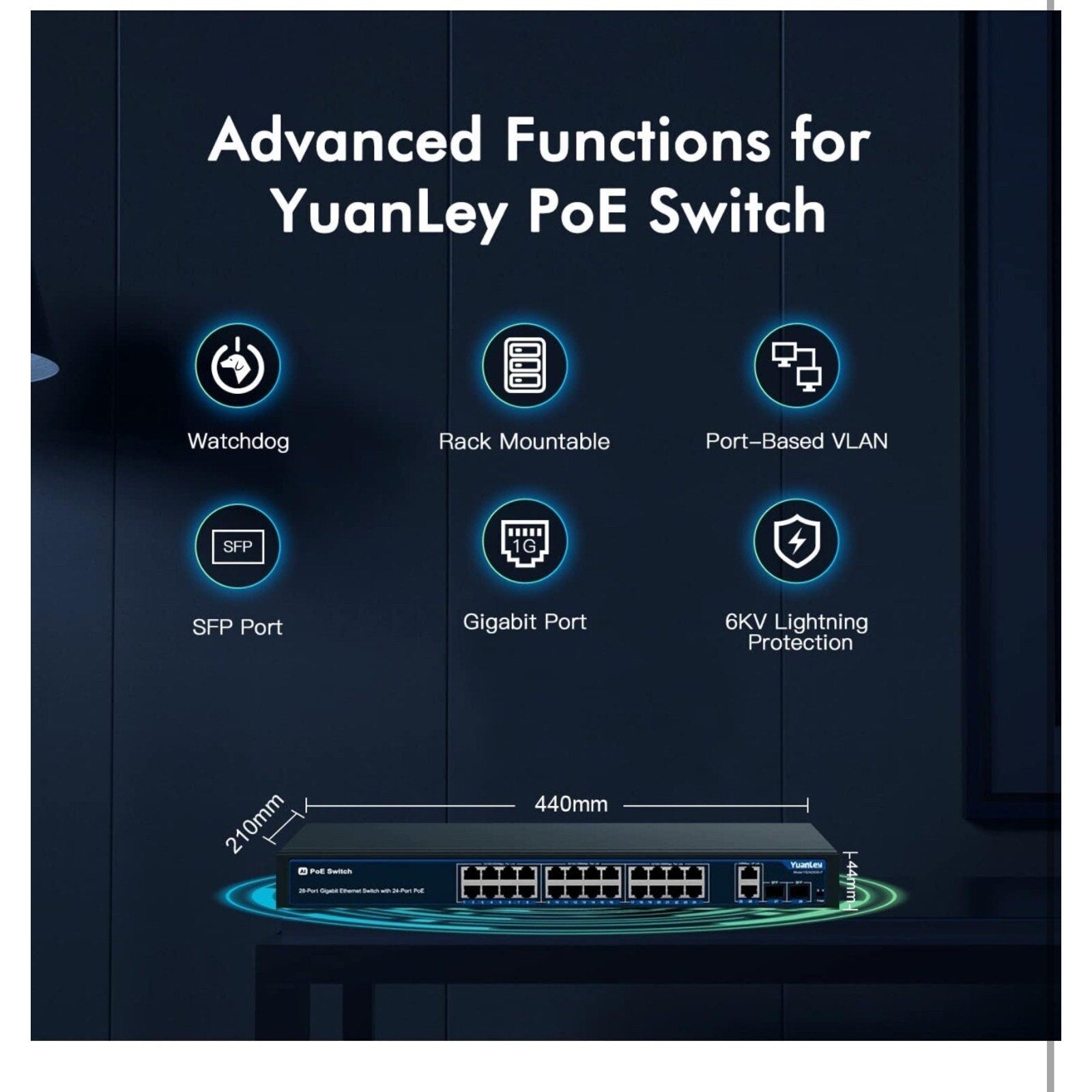 24 Port Gigabit Ethernet PoE Switch with 2 Uplink Gigabit Port & 2 SFP Port...