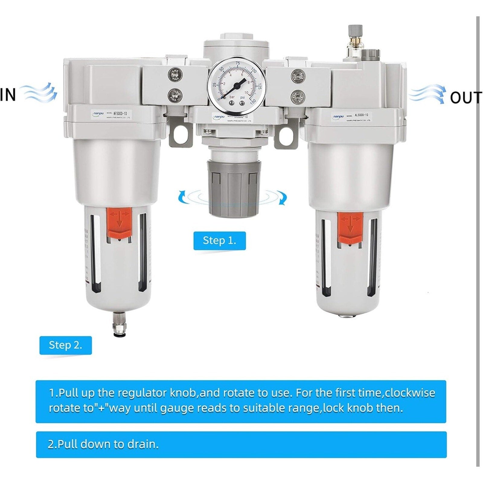 NANPU Air Filter, Regulator & Lubricator (FRL) Combo - Water/Oil Trap 1" NPT