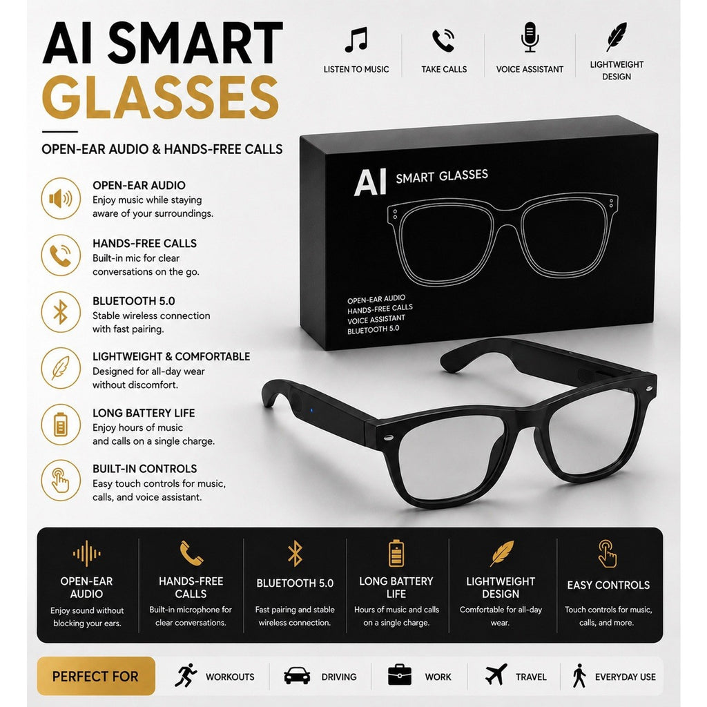 AI Smart Glasses with Camera Live Bluetooth Audio Eyewear Handsfree