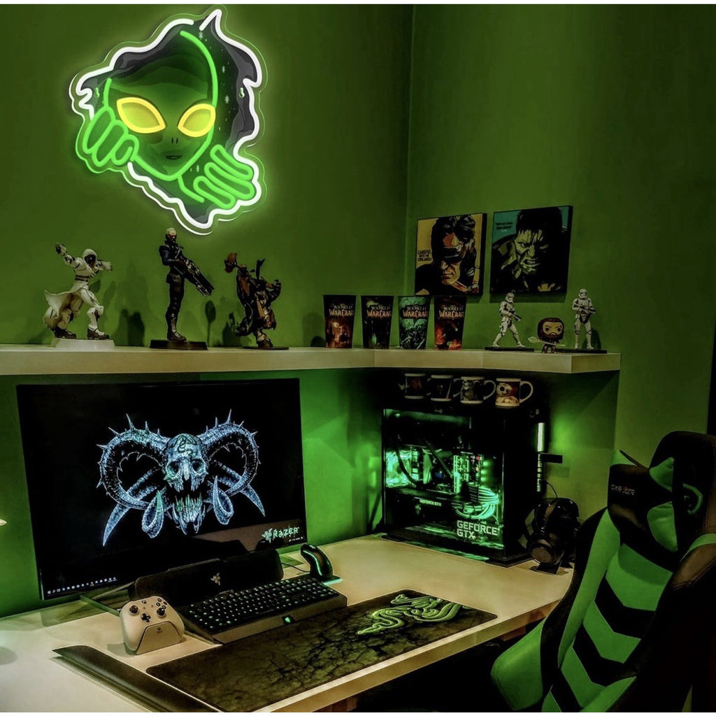 Alien Neon Sign,Dimmable Green Alien Led Neon Lights for Wall Decor Game Room...