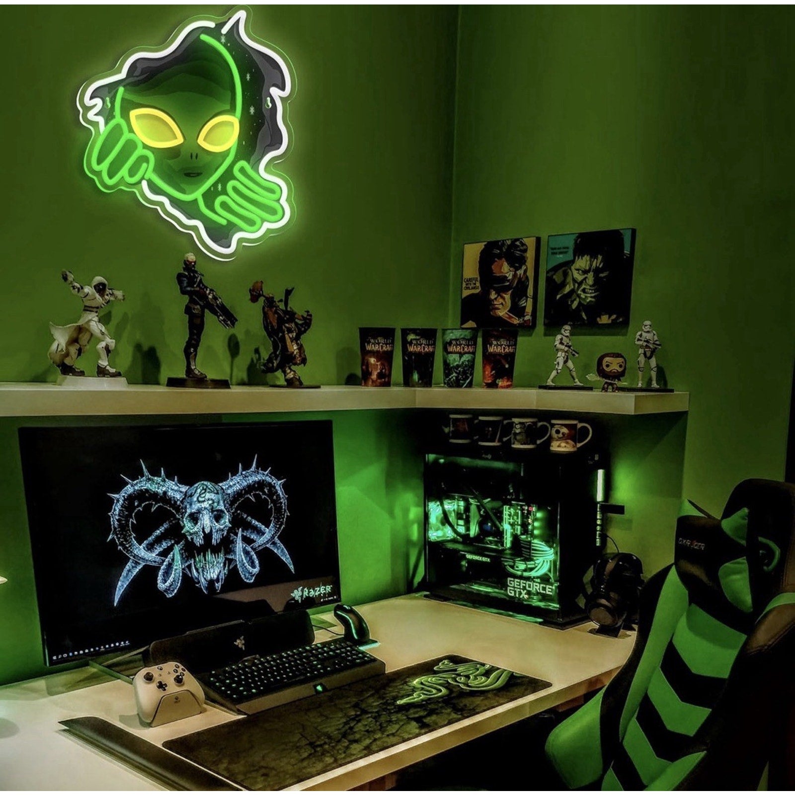 Alien Neon Sign,Dimmable Green Alien Led Neon Lights for Wall Decor Game Room...
