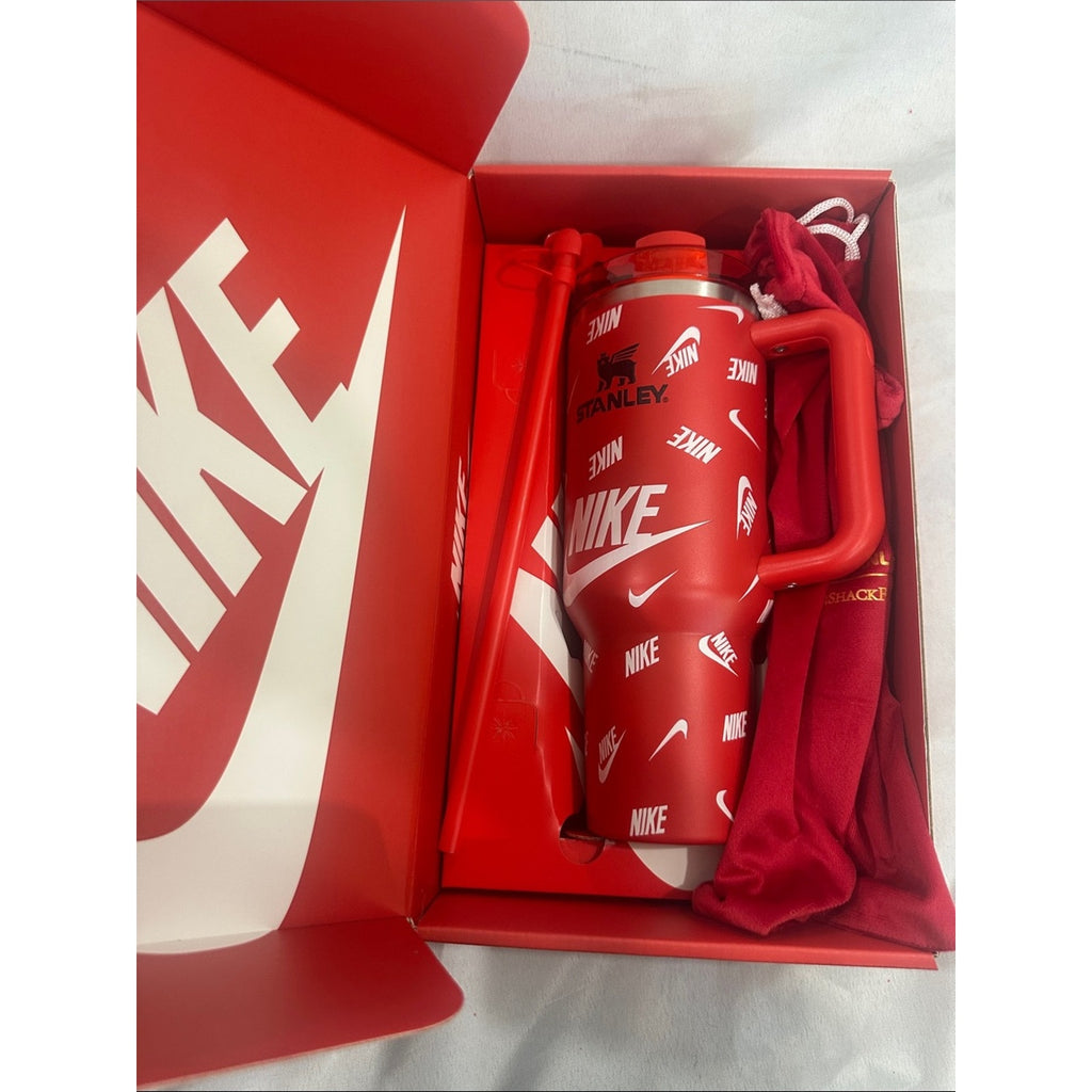 Custom Wrap 40 oz Stanley Quencher H2.0 Flowstate tumbler featuring a red Nike