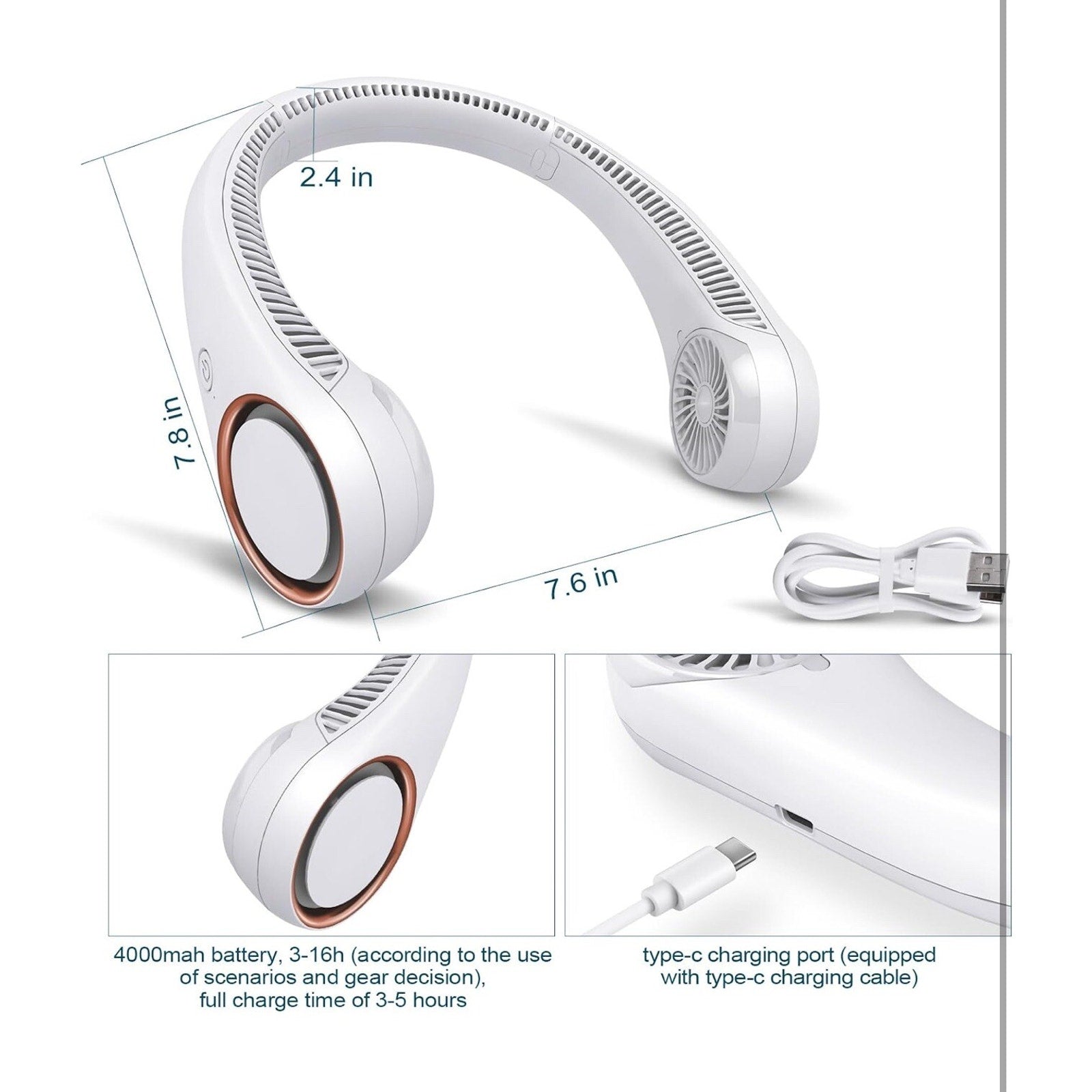 Portable Neck Fan,Hands Free Bladeless Fan, Cooling Personal Fan 3 Speed