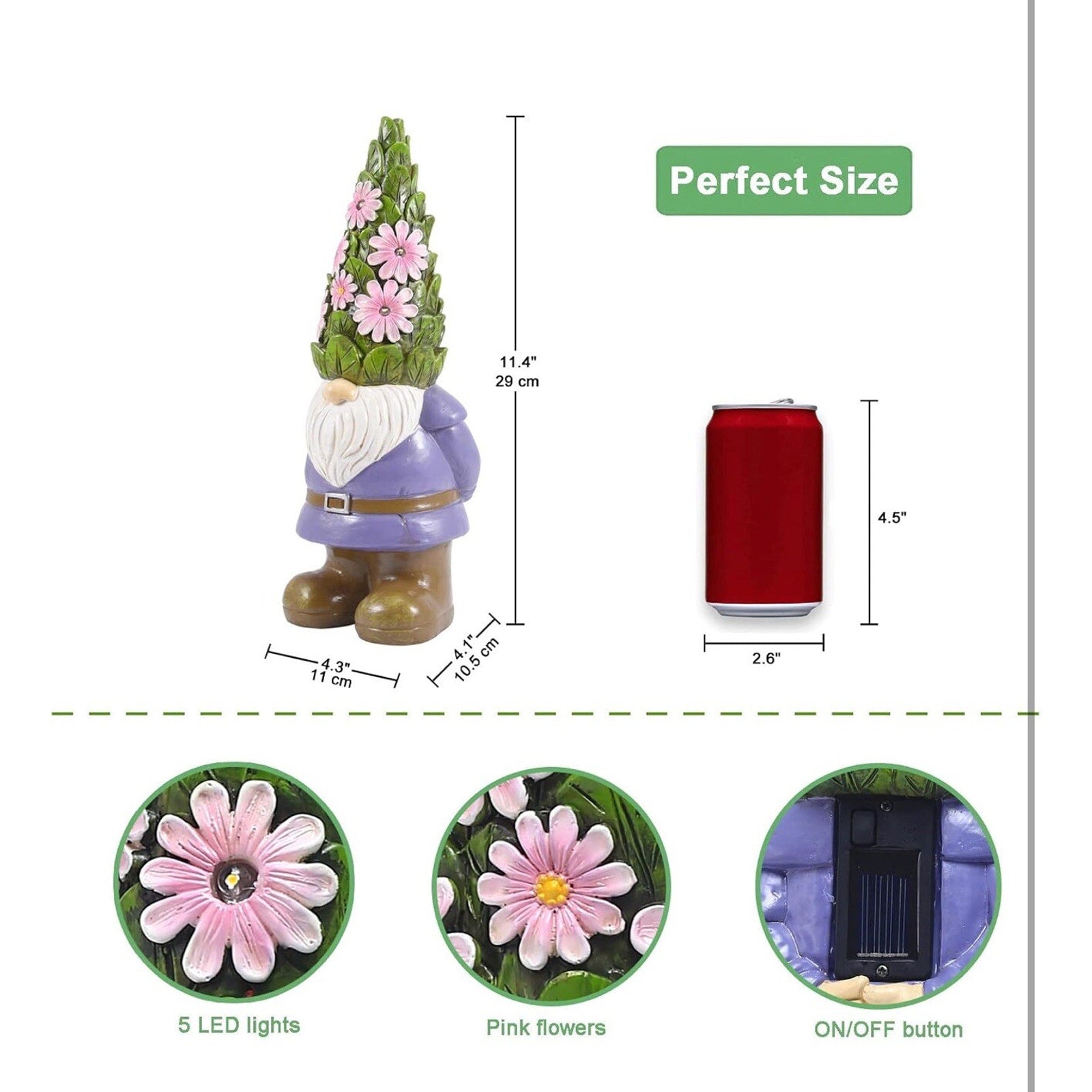 Solar Garden Outdoor Statues Gnome with Succulent and 7 LED Lights - Lawn Decor