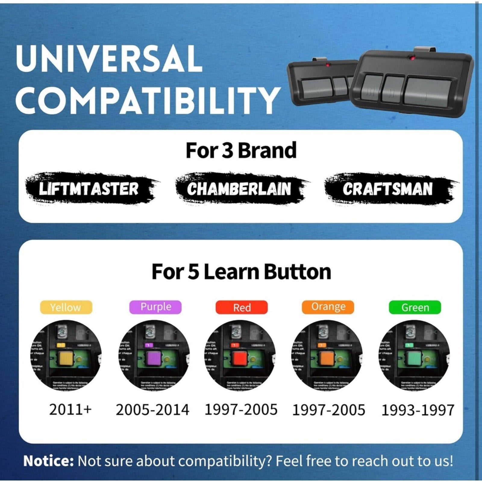 3 Button Compatible for Liftmaster Visor Remote Control Garage Door Opener
