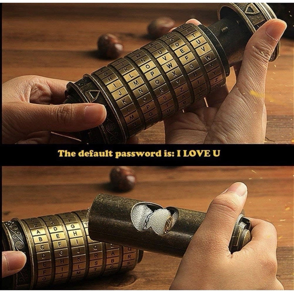 Cylinder Metal Puzzle Box Mechanical Cryptex Password Lock Bronze Gold