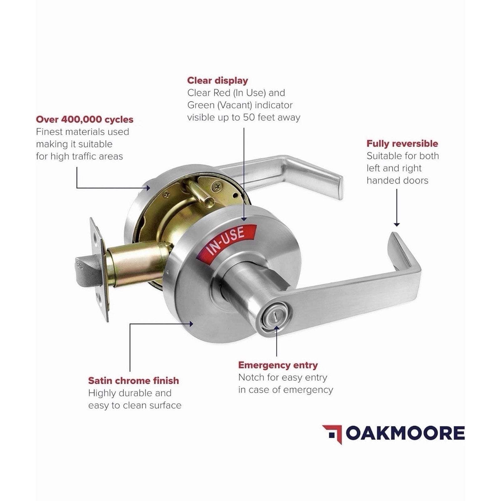 OAKMOORE Commercial Door Handle | Vacant Occupied & Commercial Restroom Lock
