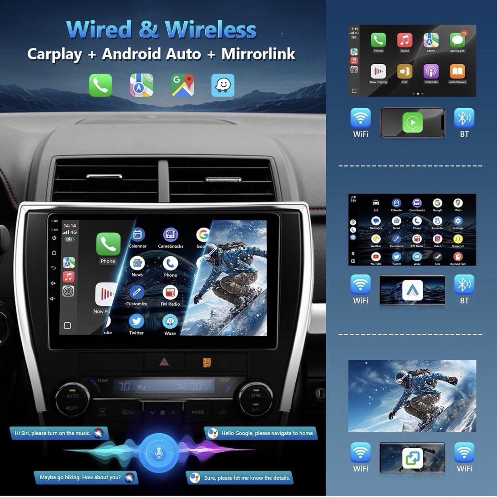 4+64G Android Auto CarPlay Car Radio Stereo Wifi GPS For 2015-2017 Toyota Camry