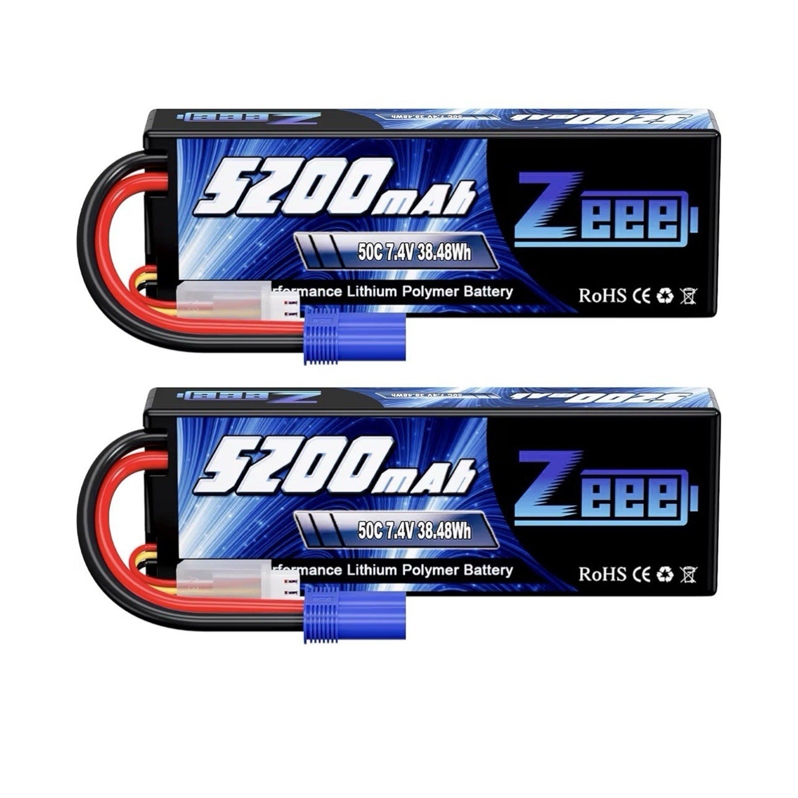 2x Zeee 2S Lipo Battery EC5 7.4V 50C 5200mAh for RC Vehicles Car Truck Buggy