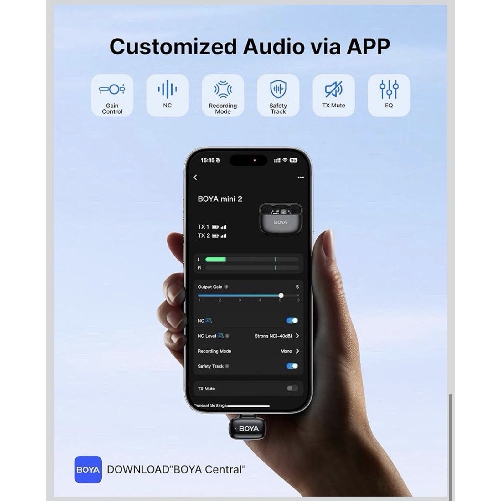 BOYA Mini 2 Wireless Lavalier Microphones for Iphone 15/16/17 & Android, AI Nois