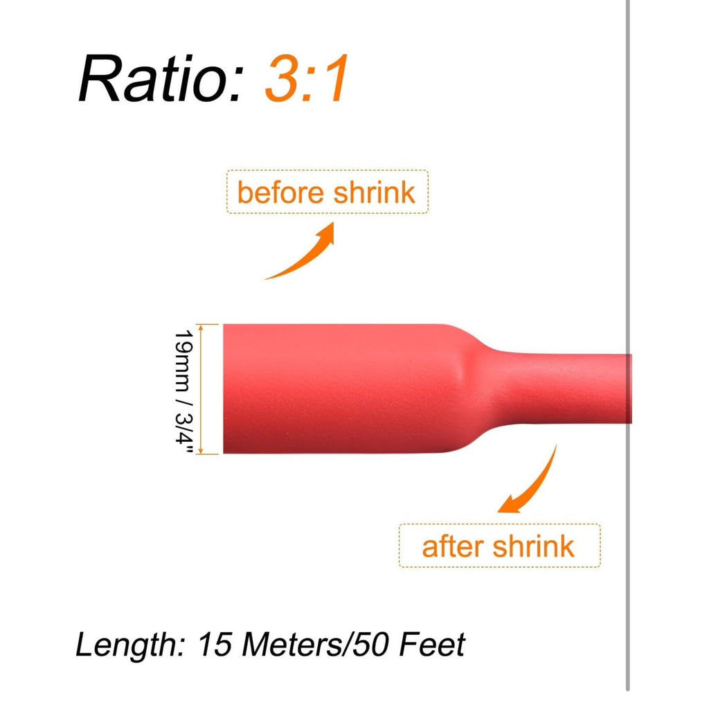 Heat Shrink Tubing, 3:1 Ratio 5/16 Inch Dia 50ft Adhesive Lined Dual Wall Red