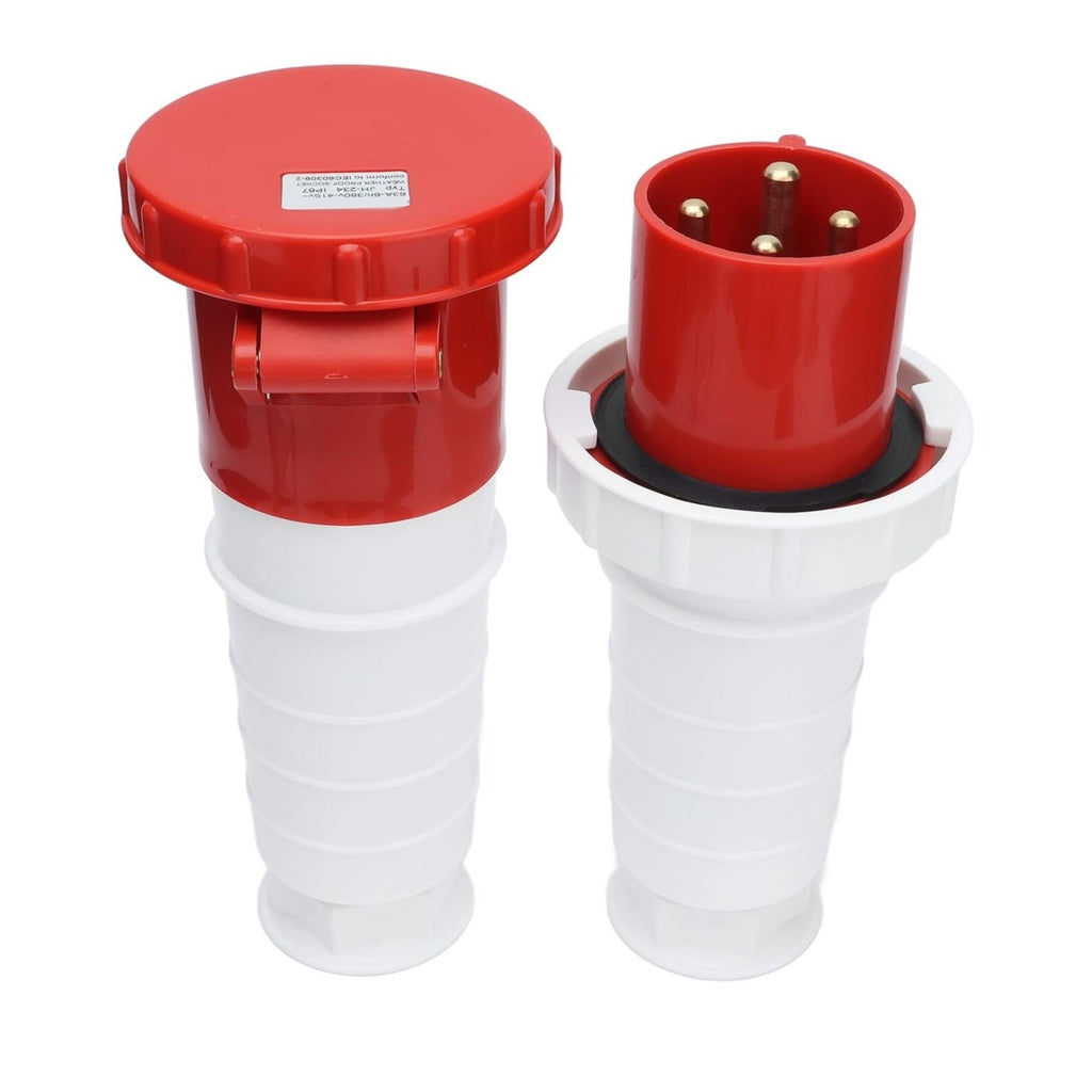 380-415V 63A Cord Connector Set, IP67 3 Phase 5 Pin Power Socket Kit for 3P+N+E