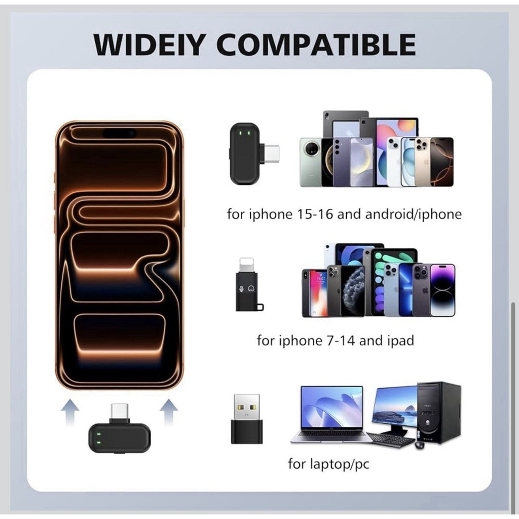 HEHOTTC Mini Wireless Lavalier Microphones for iPhone 15/16/17 & Android 2.4GHz