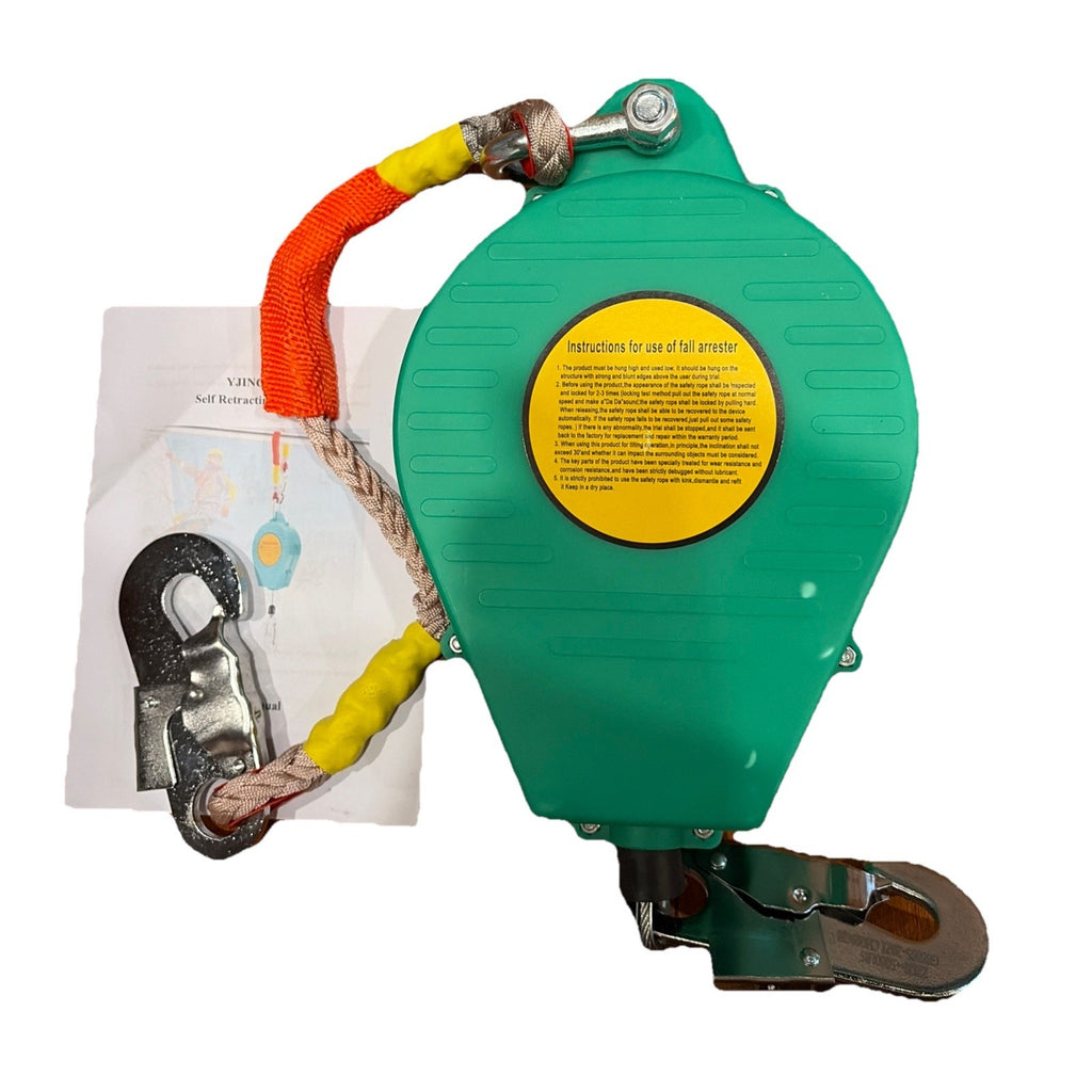 15M Self Retracting Lifeline Lanyard Fall Arrester Fall Protection w/ Hook Green