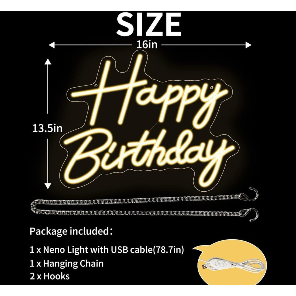 Happy Birthday Neon Sign for Backdrop, LED Happy Birthday Light Up Sign, USB
