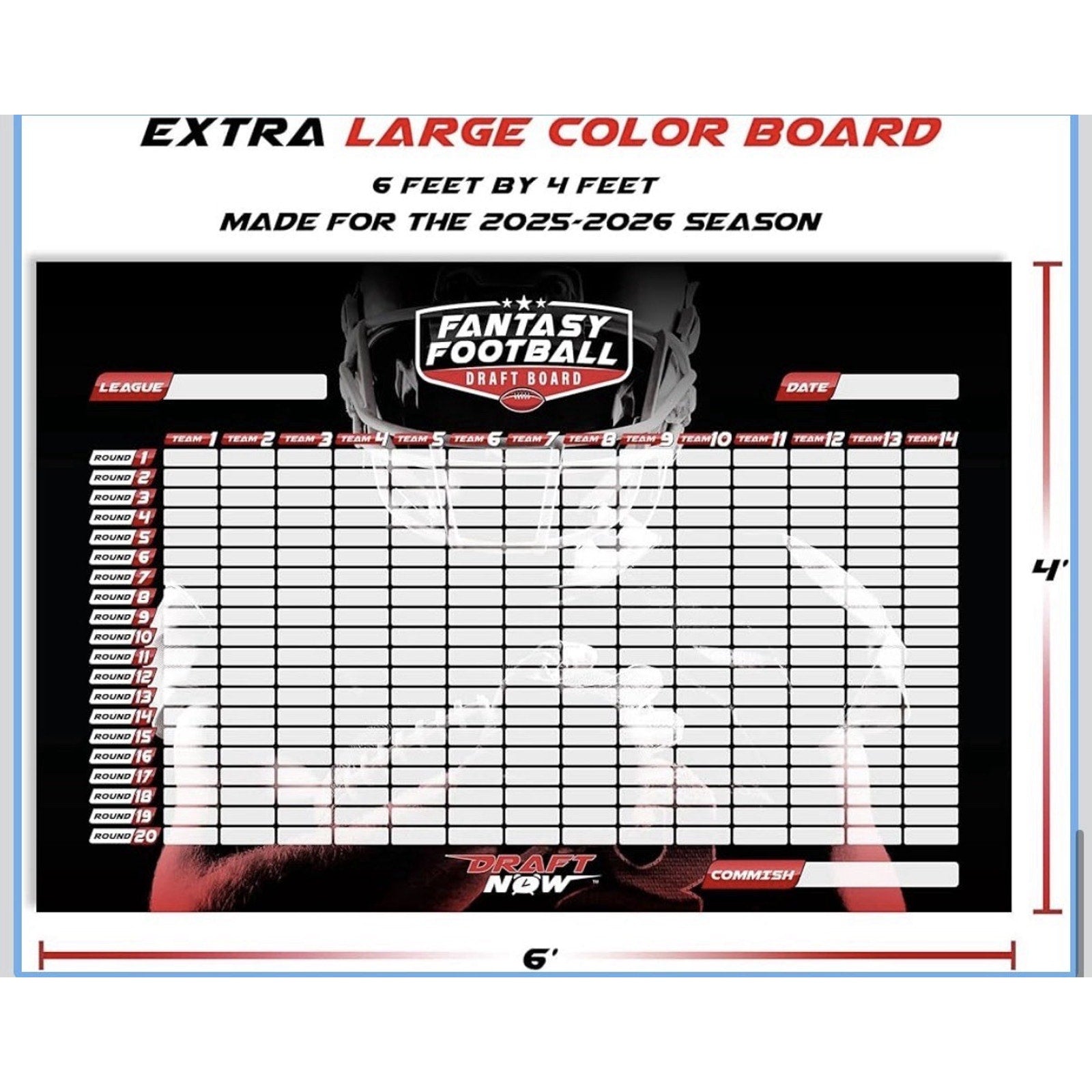 XL Fantasy Football Draft Board for the Football Season Kit