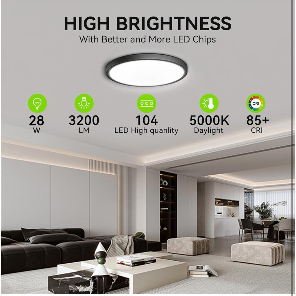 6 Pack 28W 3200Lm Flush Mount LED Ceiling Light, Super Thin 12 Inch, 5000K Black