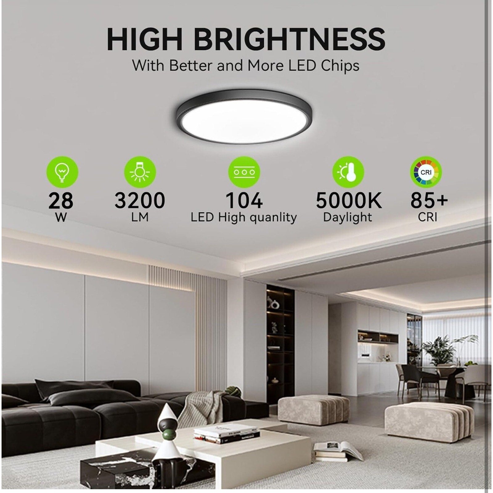 6 Pack 28W 3200Lm Flush Mount LED Ceiling Light, Super Thin 12 Inch, 5000K Black