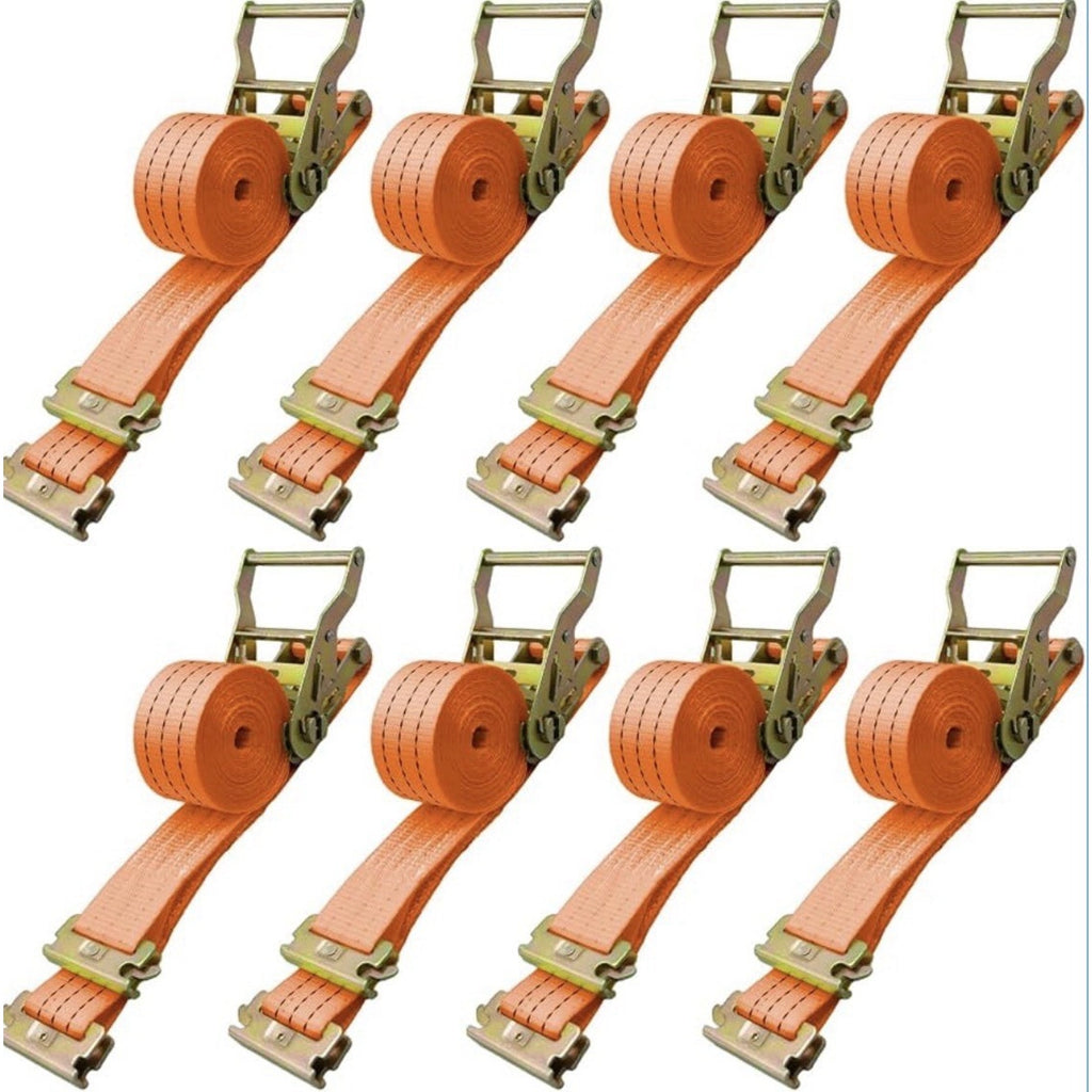 8 Pack Heavy Duty E-Track Ratchet Straps 2"x15' 4500LBS - Orange