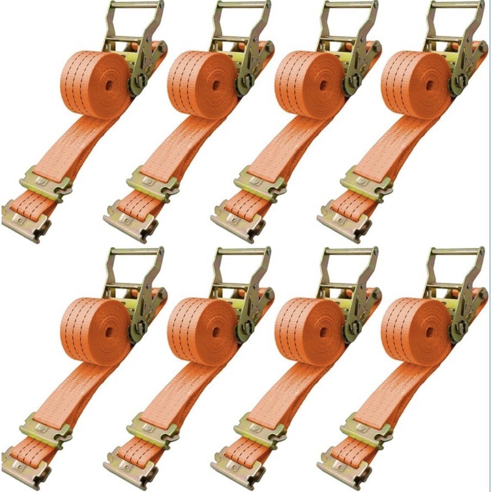 8 Pack Heavy Duty E-Track Ratchet Straps 2"x15' 4500LBS - Orange