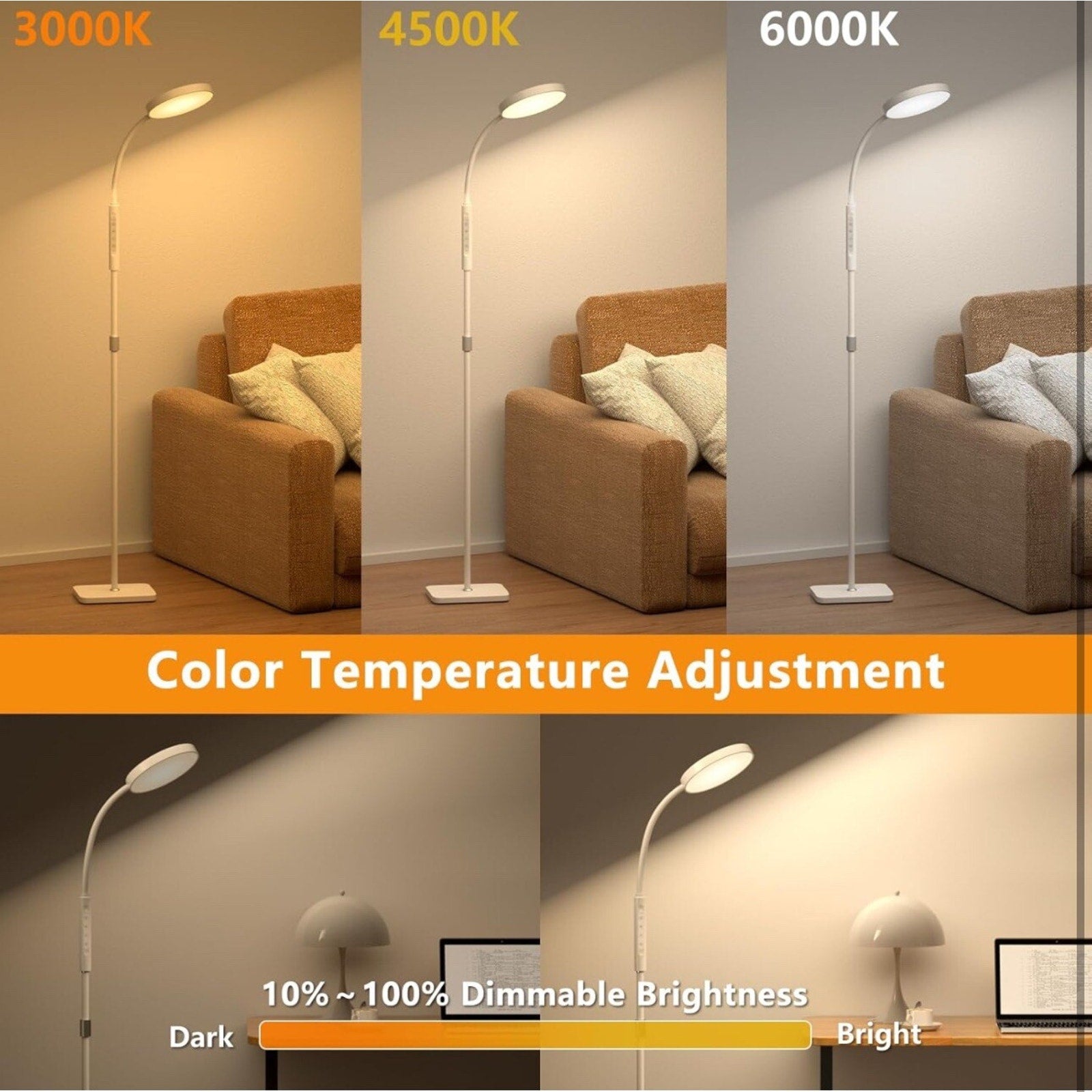 LED Floor Lamp, Height Adjustable Floor Lamps for Living Room, Super Bright