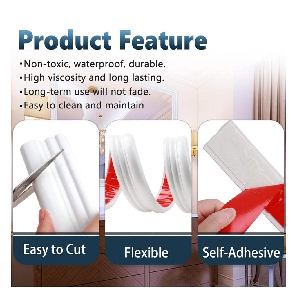 9.8 ft Peel and Stick Chair Rail Panel Molding Flexible Inch 2 inches Height